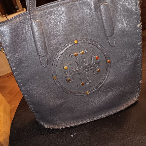 Authentic Leather Gray Tory Burch Tote Handbag - Picture 1 of 14